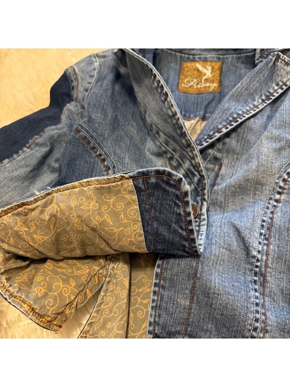 Pricxy Womens XL Denim Patchwork Blazer Rhinestone Fairy Y2K Fairycore Jacket - Picture 5 of 9